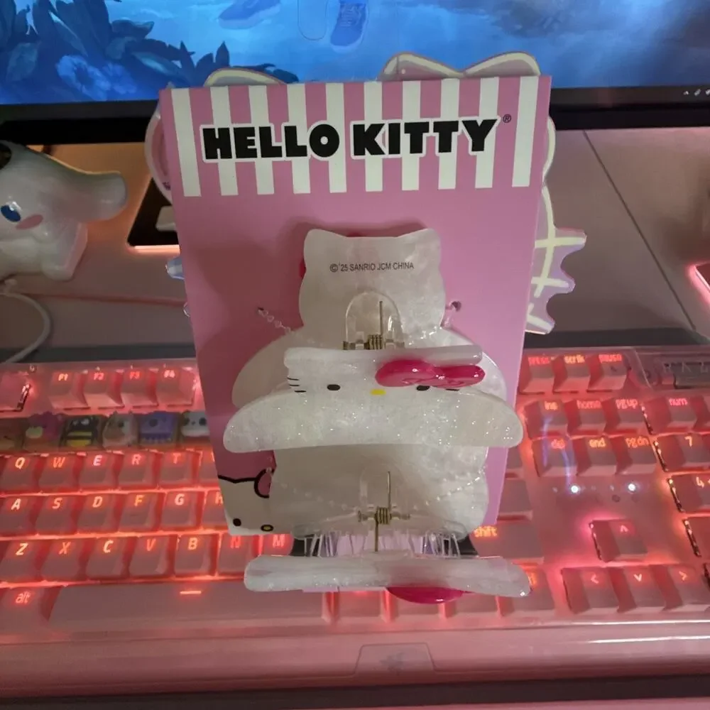 Hello Kitty Hair Claw Clip 2 Pack Pink Bow White Glitter Pearlescent 2025 Sanrio